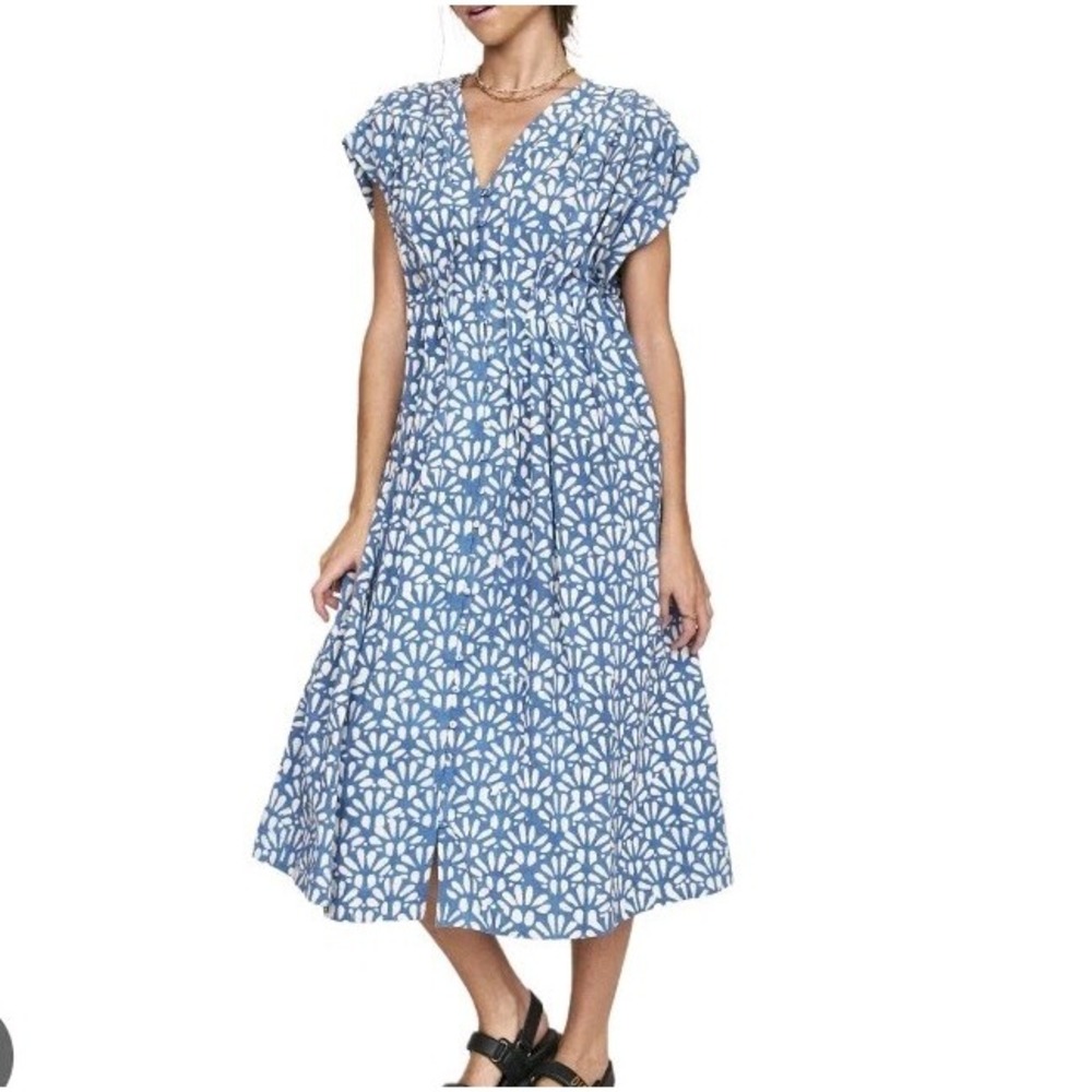 NWT Mirth $290 Handmade Indigo Collection Korcula Dress Trellis Indigo Sz‎ XS